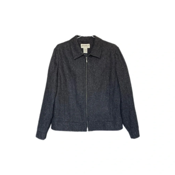 Eddie Bauer Vintage Gray Wool Silk Blend Jacket Double Zip Pockets Women’s Large - Picture 1 of 12